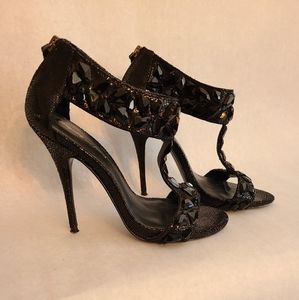 Elizabeth and James Beaded Strappy Black Sandal